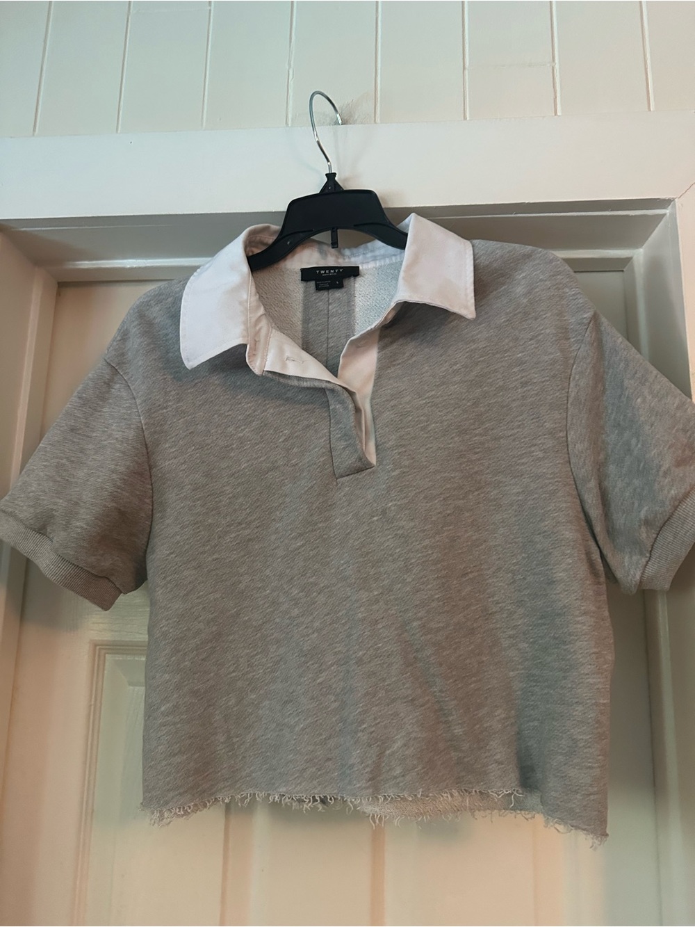 Twenty Light Gray Cropped Polo with White Collar